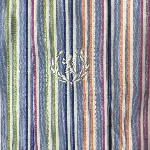 Bugatchi Uomo Men XL Blue Muted Rainbow Stripe 100% Cotton Button Shirt - Picture 3 of 10